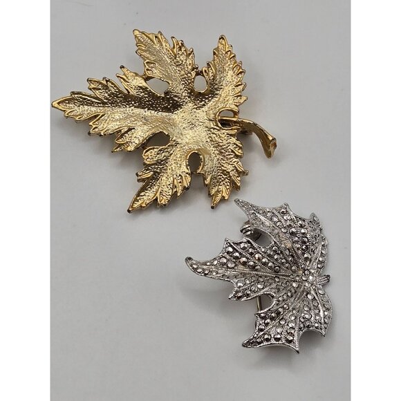 VTG 2PC Brooch Maple Leaf Set Gold Silver Tone Fall Classy Elegant Statement Pin - Picture 7 of 16